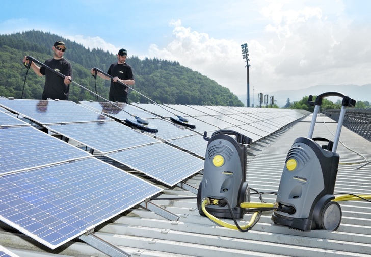 Solar panel cleaning technician